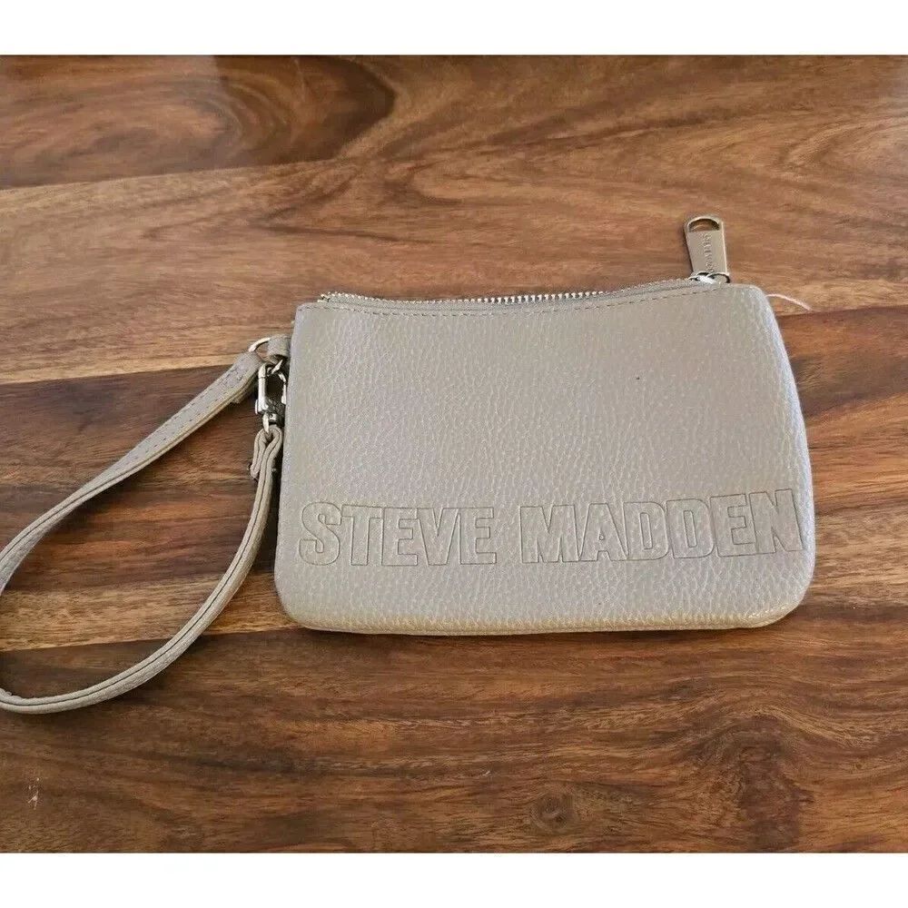 Steve Madden Wallet Wristlet Coin Purse Gray Faux Leather